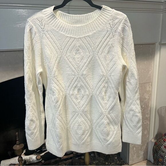 Talbots Elegant White Cable Knit Sweater - Picture 1 of 6